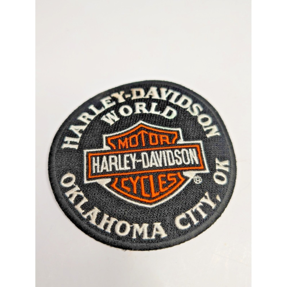 Harley Davidson World Oklahoma City OK Iron On Patch 4 Inch Embroidered Round